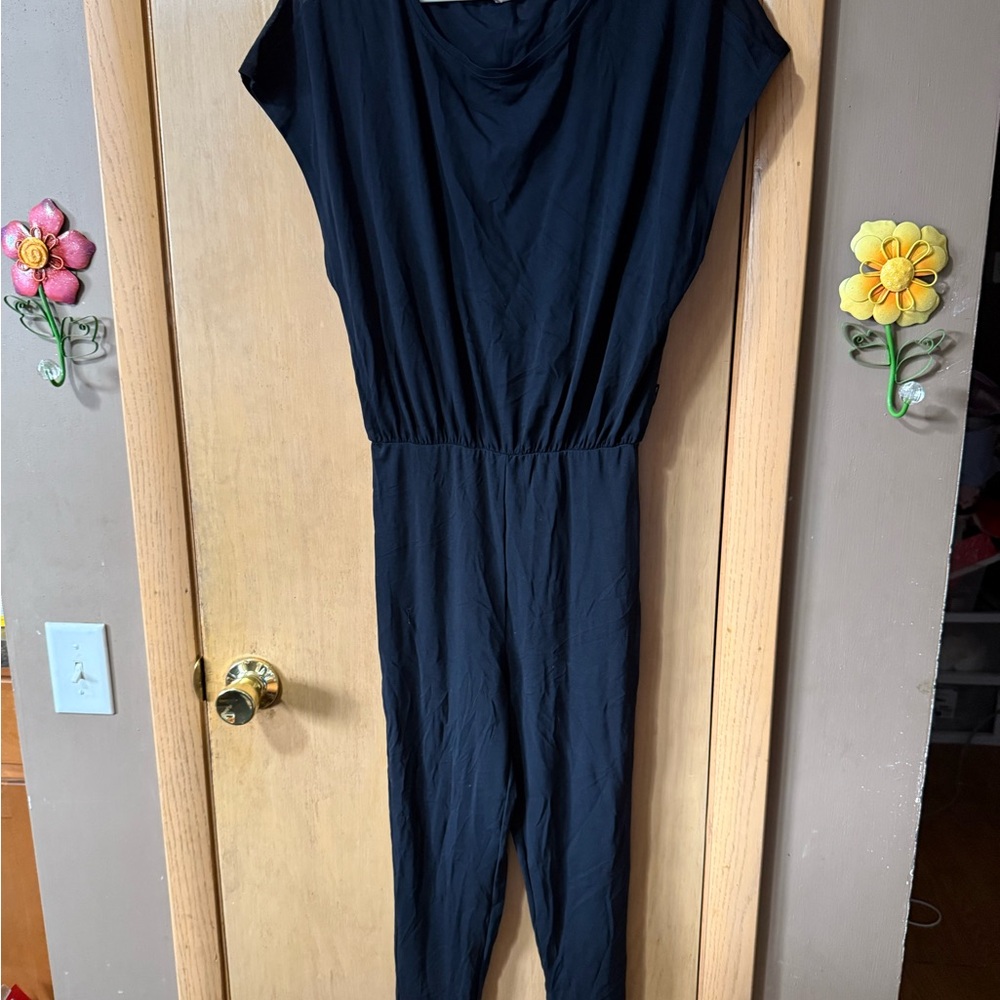 ZYIA Black Jumpsuit with V-Neck and Elastic Waist